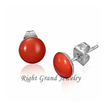 Unique Jewelry 10mm Red Epoxy Surgical Steel Earrings